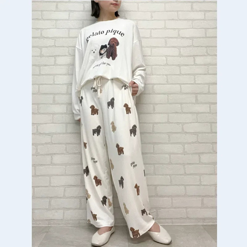 Pajamas Room Wear Ladies Autumn Women's Pajamas Set Puppy Long Sleeves Trousers 40-65kg Wear