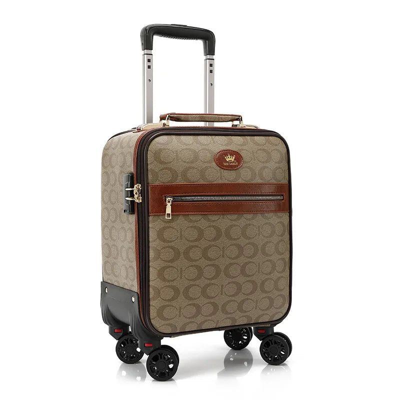 PU Leather Rolling Luggage Spinner Brand Travel Suitcase Women Cabin Trolley Case 12" Inch Small Cute Carry On