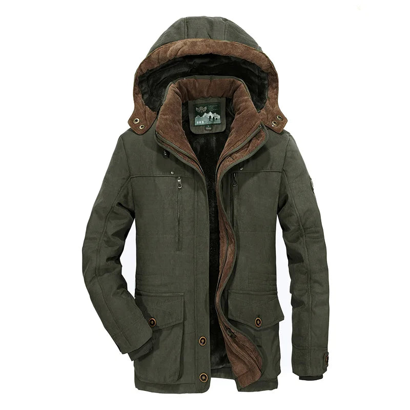 Men's cotton jacket, winter medium length, plush and thick cotton jacket, casual and warm cotton jacket for middle-aged and youn