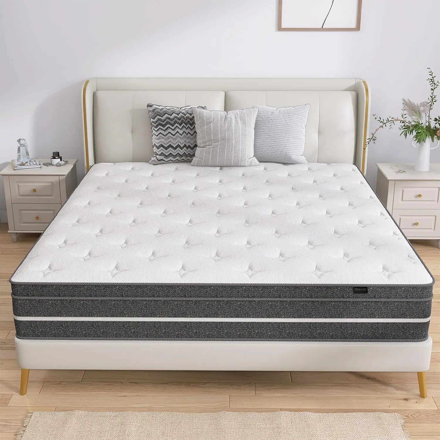 Queen Mattresses 14 Inch Euro Top Queen Mattress with Memory Foam Hybird Individually Wrapped Coil Mattress in a Box