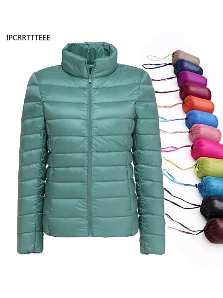 Women 90% White Duck Down Jackets Women's Ultra Light Thin Duck Down Coat Autumn Winter Warm Stand Collar Jacket