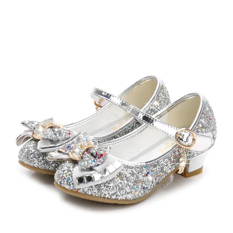 Princess Kids Shoes for Girls Flower Casual Glitter Children High Heel Girls Shoes Butterfly Knot Party Christmas