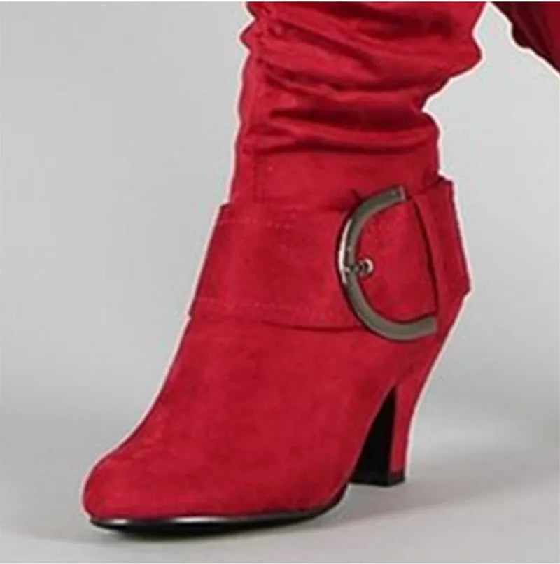 New Women High Heel Autumn Mid Calf Boots Female Zip Buckle Platform Sexy Spike Heels Plus Size Ladies Fashion Shoes