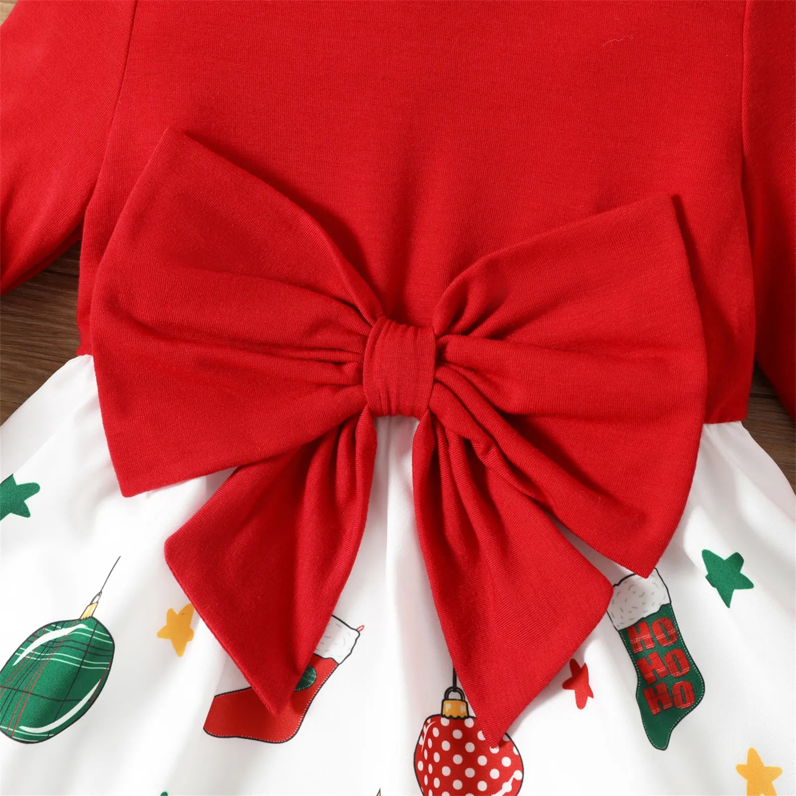 PatPat Toddler Girl Christmas Dress for Girls Santa Claus Graphic Bowknot Design Splice Long-sleeve Dresses