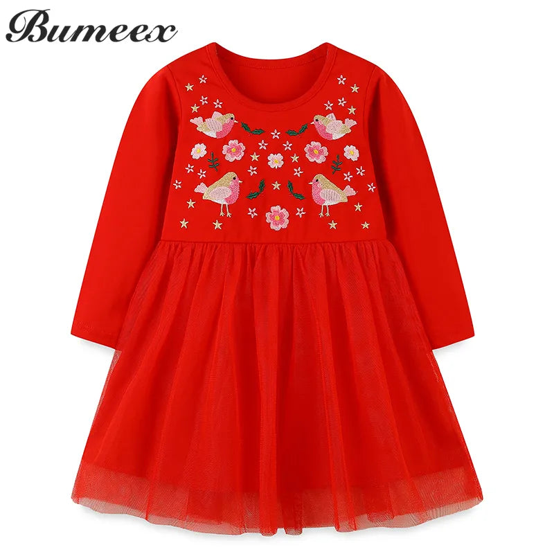 Bumeex Girls Dresses Fall Spring Infant Cotton Clothes Mesh Skirt Party Birthday Party Kids Dresses Costumes