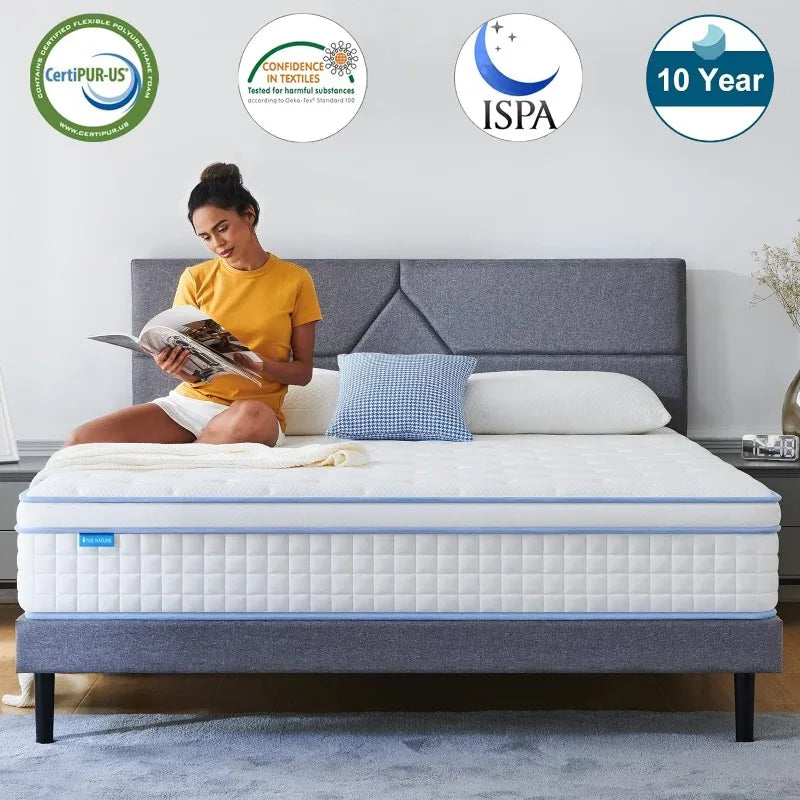 IYEE NATURE King Mattress,12 Inch King Size Hybrid Mattress Individual Pocket Spring with Foam,King Bed in a Box