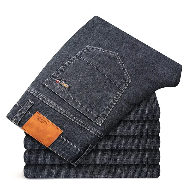 2021Autumn and Winter New Volcanic Rock Fabric Men Business Thick Jeans Classic Style Black Blue Denim Stretch