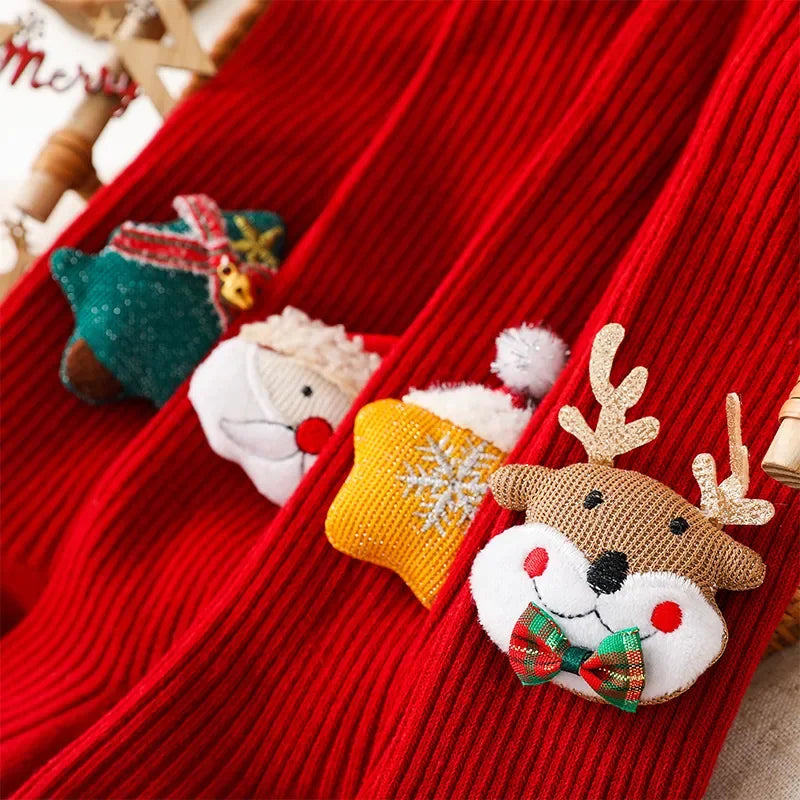 Children's Cartoon Christmas Leggings Soft Cotton Baby Girls Red Stockings Newborn Baby Bottomed Pantyhose New Year Gifts Tights