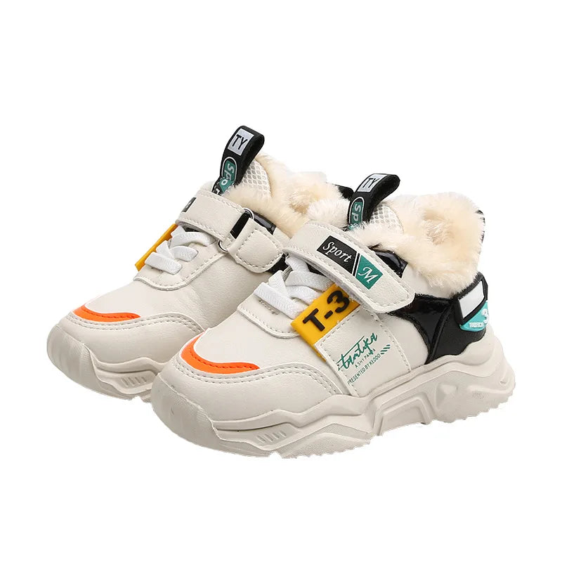 Autumn Winter Girl Children Sport Shoes Breathable Plush Warm Boys Sneakers Boots Soft Light WIth Fur Outdoor Kids Running Shoes