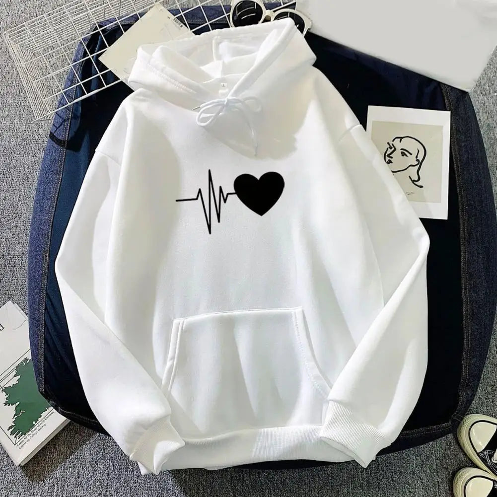 Dropshipping!! New Arrival Women Hoodie Drawstring Warm Pullover Heart Print Spring Hoodie