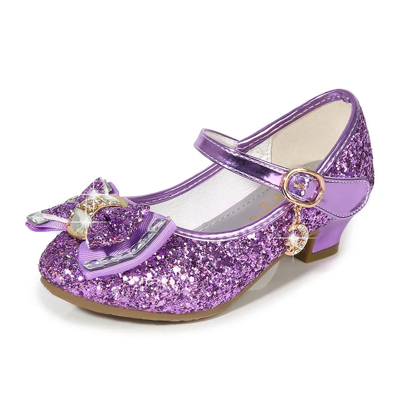 Princess Kids Shoes for Girls Flower Casual Glitter Children High Heel Girls Shoes Butterfly Knot Party Christmas