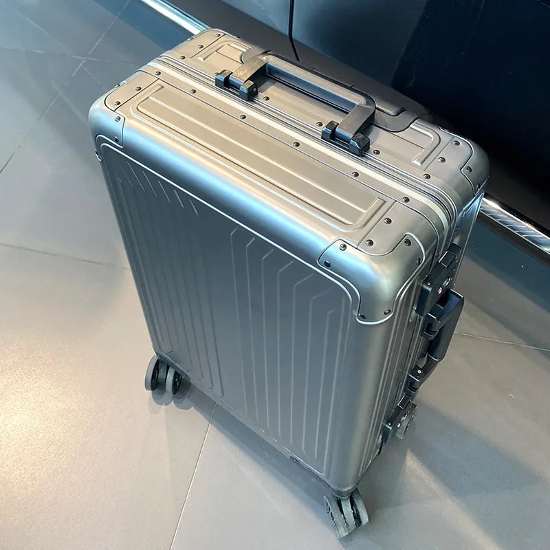 2023 All aluminum travel suitcase on wheels combination lock rolling luggage case Men's Business large size luggage Hand luggage