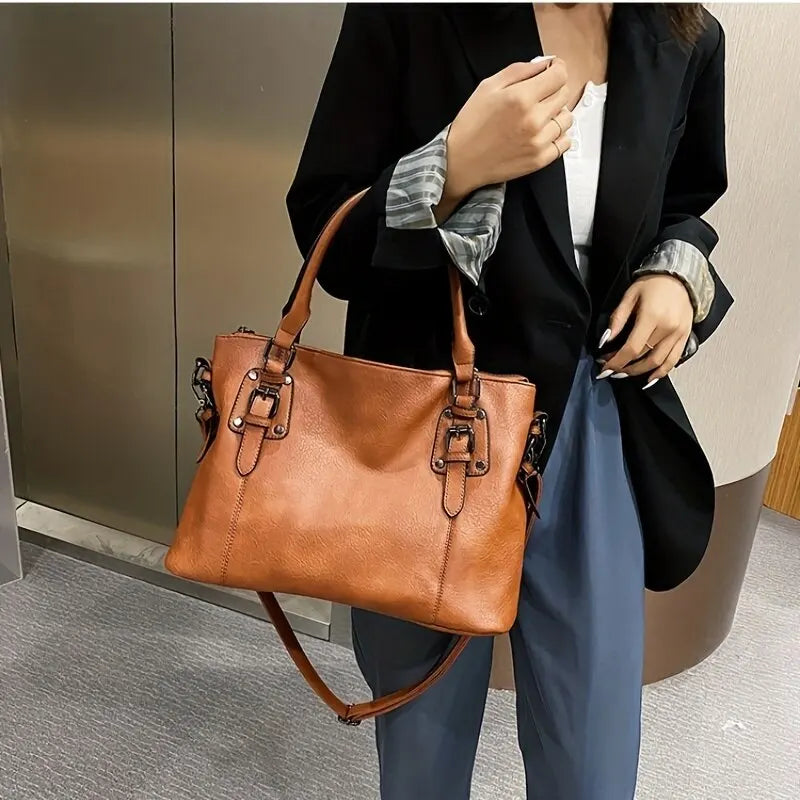 Women Handbags Tote Bag Soft Pu Leather Retro Designer Large Capacity Multi-pocket Casual Ladies Shoulder Crossbody Bag