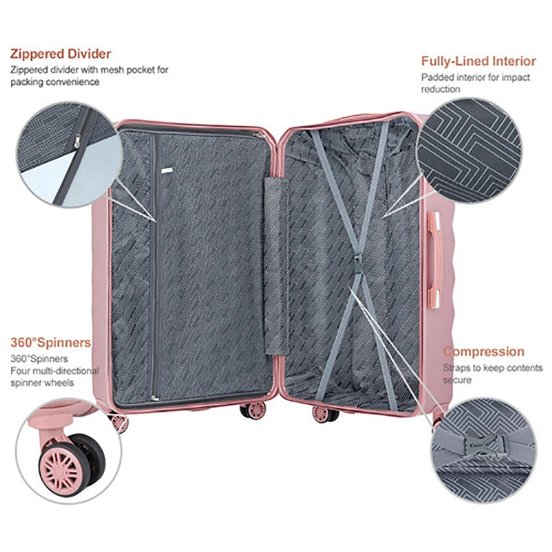 3pcs Pink Travel Suitcases Women 12kg Board Bag Carry-on Suitcase Suitcase Luggage 20"24"28" Maletas Travel Suitcase