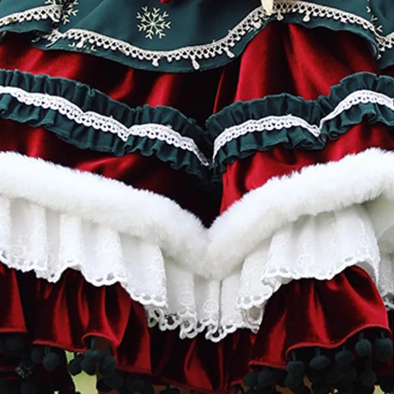 2023 New Christmas Gift Girls Christmas Velvet Lolita Lolita Princess Dress Children's Performance Costumes Daily Autumn Winter