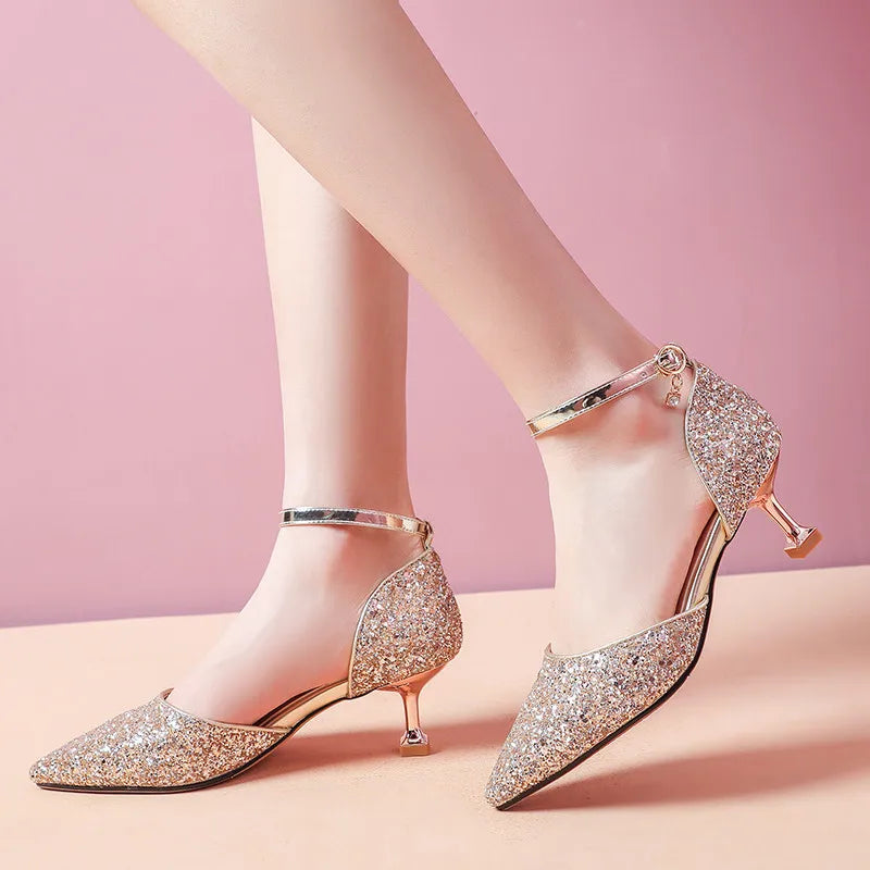 New Girls Crystal Shoes Children Thin High Heels Princess Dress Performance Student School Dance Leather Shoes Kids Baby 3C