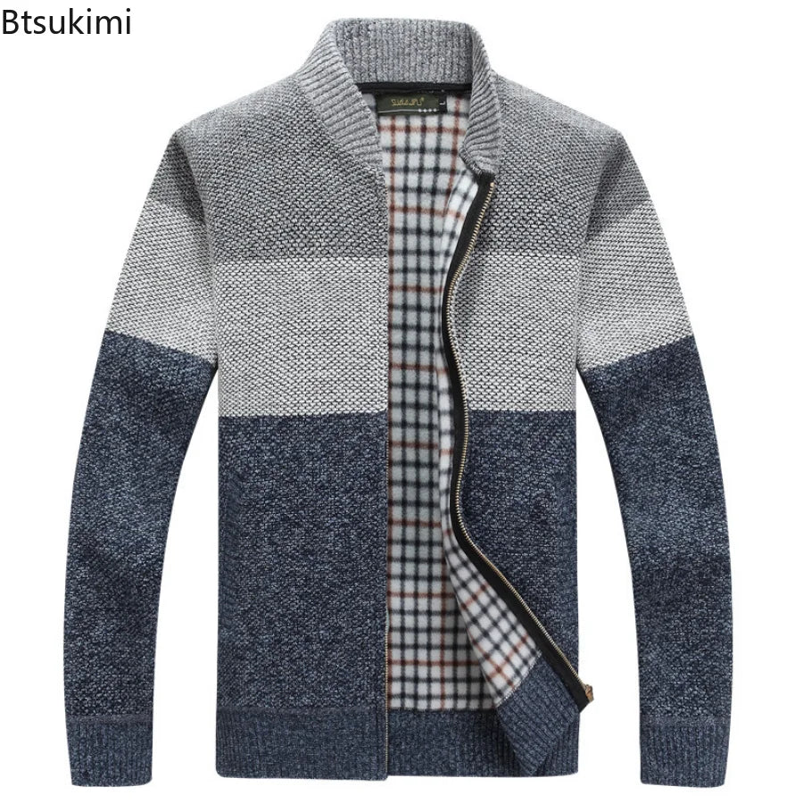 New Autumn Winter Men's Knitted Jackets Thick Soft Long Sleeve Warm Sweater Coat Stand Collar Fall Tide Casual Cardigan Male