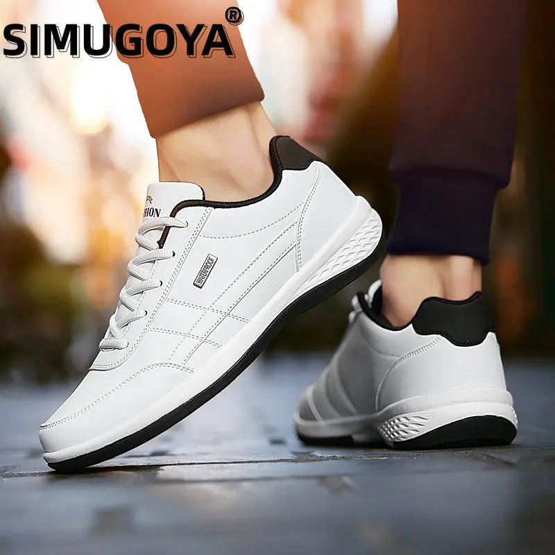 SIMUGOYA Men Sneakers Shoes 2023 PU Leather Casual Sports Shoes Breathable Lace Up Tennis Running Sneakers for Men Walking Shoes