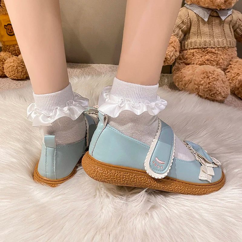 2022 New Lovely Lolita Shoes Animal Prints Girls Loafers Women Butterfly-knot Mary Jane Shoes Lolita Style JK Uniform Shoes