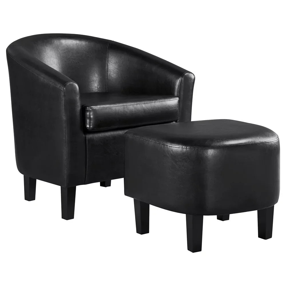 Faux Leather Tub Chair, Black, Living Room Furniture, Chair Living Room, Comfortable, Simple and Modern, Bedroom, Living Room