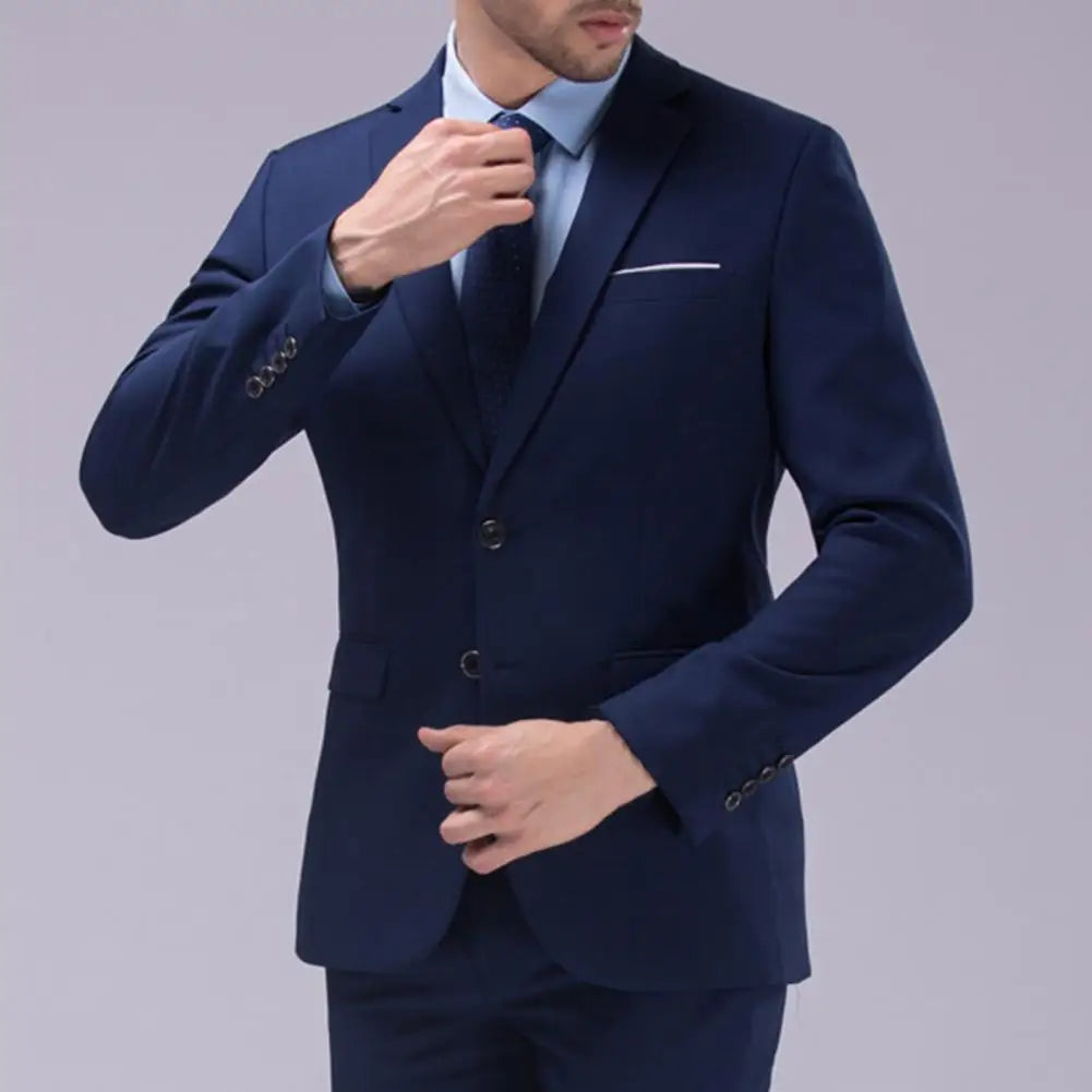 1 Set Blazer Pants Turndown Collar Long Sleeve Slim Fit Two Buttons Formal Suit For Wedding Banquet Prom