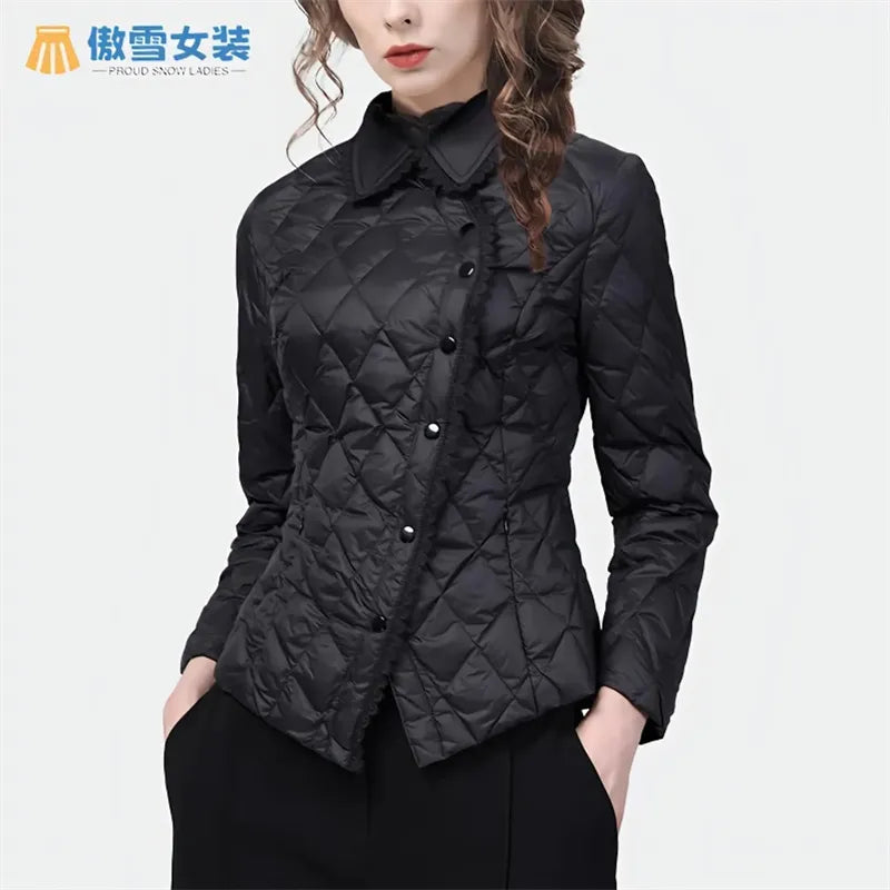 Spring Autumn Women Short Lace Doll Collar With High-grade Thin Slim Waist Cotton-padded Coat Female Down Cotton-padded Jacket