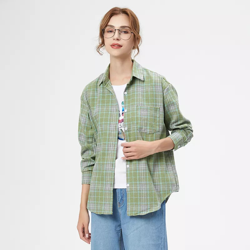 Loose Casual Style Women's Yellow Red Plaid Shirt 2023 New Womens Tops Large Size Long Sleeve Shirts Boutique Clothing