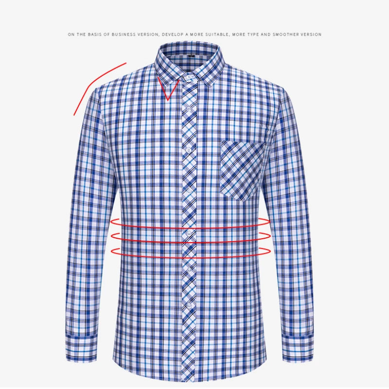 Pure 100% Cotton Plaid Shirts for Men High Grade Business Long Sleeve Casual Checked Shirt Mens Comfortable Office Formal Work