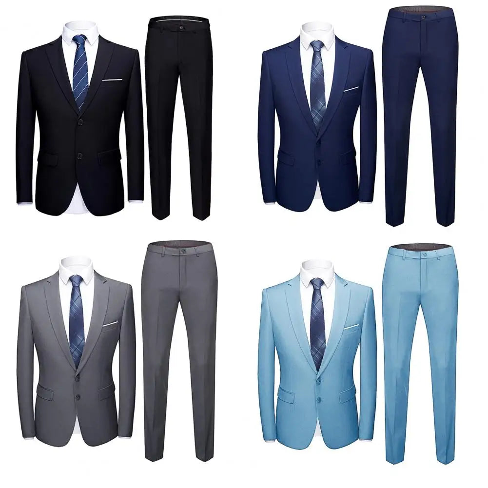 1 Set Blazer Pants Turndown Collar Long Sleeve Slim Fit Two Buttons Formal Suit For Wedding Banquet Prom