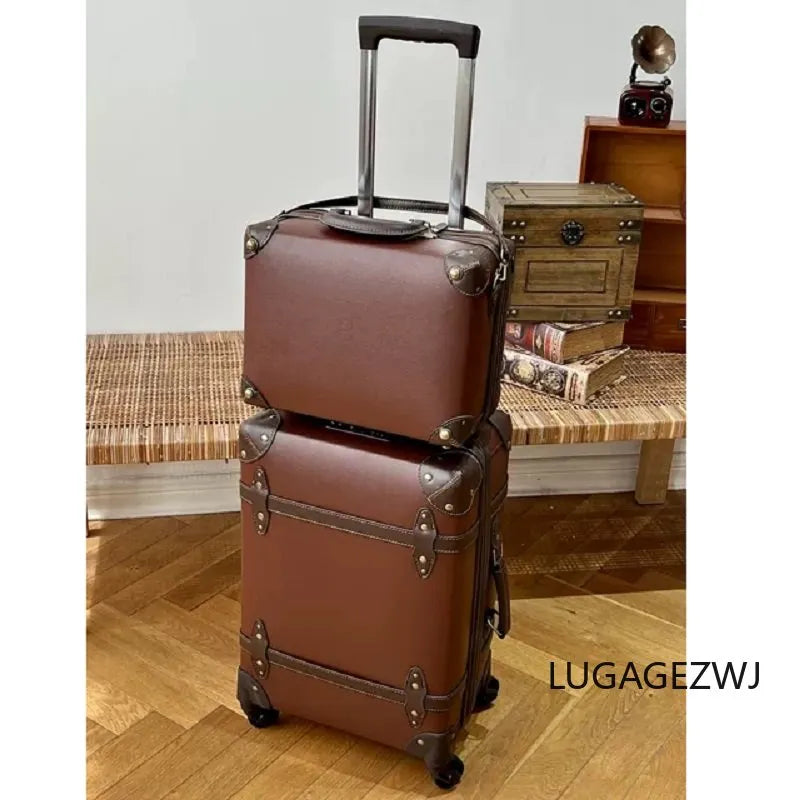 Retro Roller Trolley Case Set Student School Storage Box PU Password Carry On Suitcase Hard Large Capacity Travel Luggage Cabin