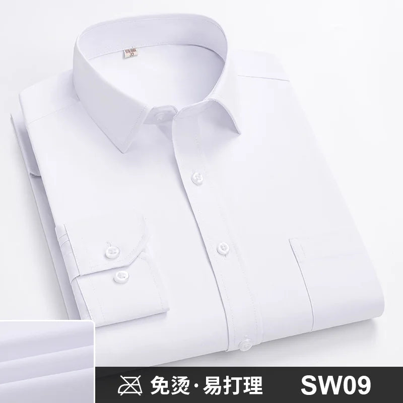 Men's Formal Shirt Long Sleeve S~8XL Oversized Office Solid Color Striped Anti-wrinkle Non-ironing Fashion Business White Shirts