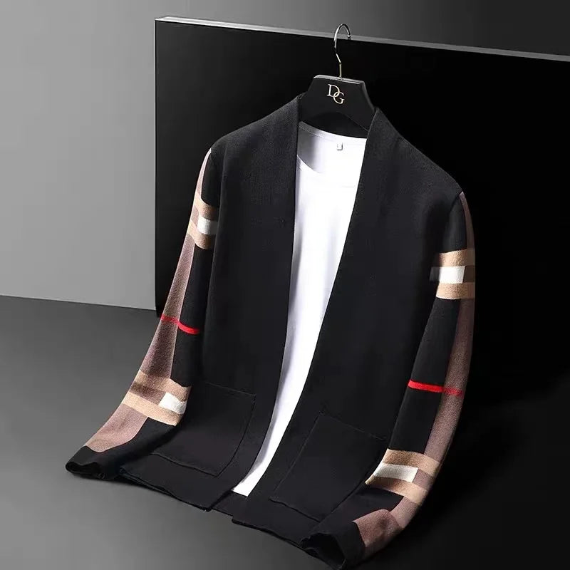 High-end brand knitted cardigan men's fashion luxury striped sweater casual shawl 2023 spring and autumn trend men's wear coat