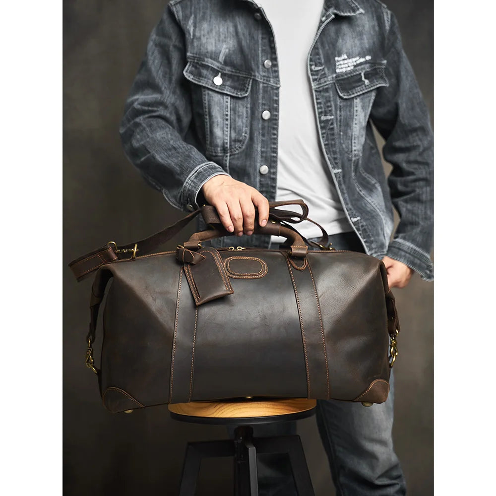 Travelling Handbags For Men Male Genuine Leather Duffle Bag Weekender Hand Bag For Man Anti Theft Men's Shoulder Bag For Travel