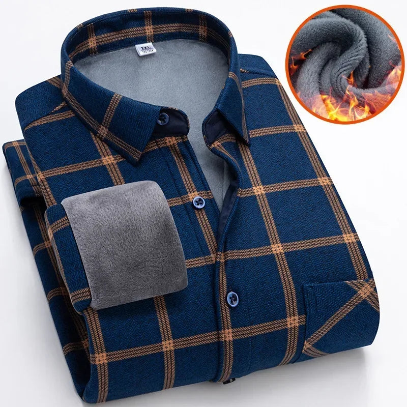 Deliy Autumn  Winter Plus Fleece Thickened Double-sided  Plaid Shirt Men's Long-sleeved  Young Warm Thick Coat