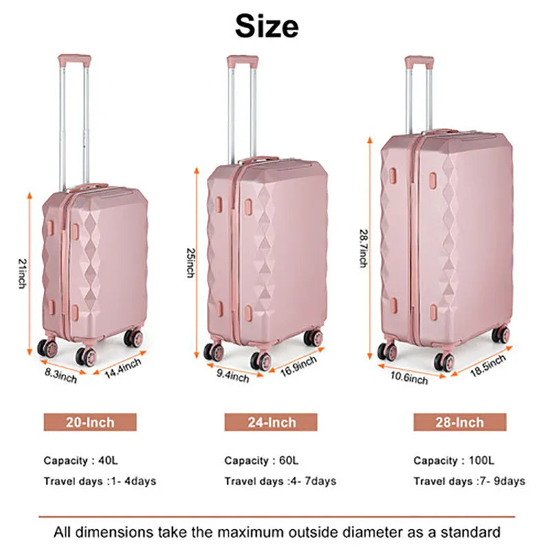 3pcs Pink Travel Suitcases Women 12kg Board Bag Carry-on Suitcase Suitcase Luggage 20"24"28" Maletas Travel Suitcase