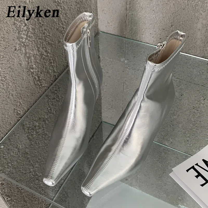 Eilyken Design Ankle Boots Women Fashion Spring Autumn Zipper Square Low Heels Comfortable Soft Leather Short Booties Shoes