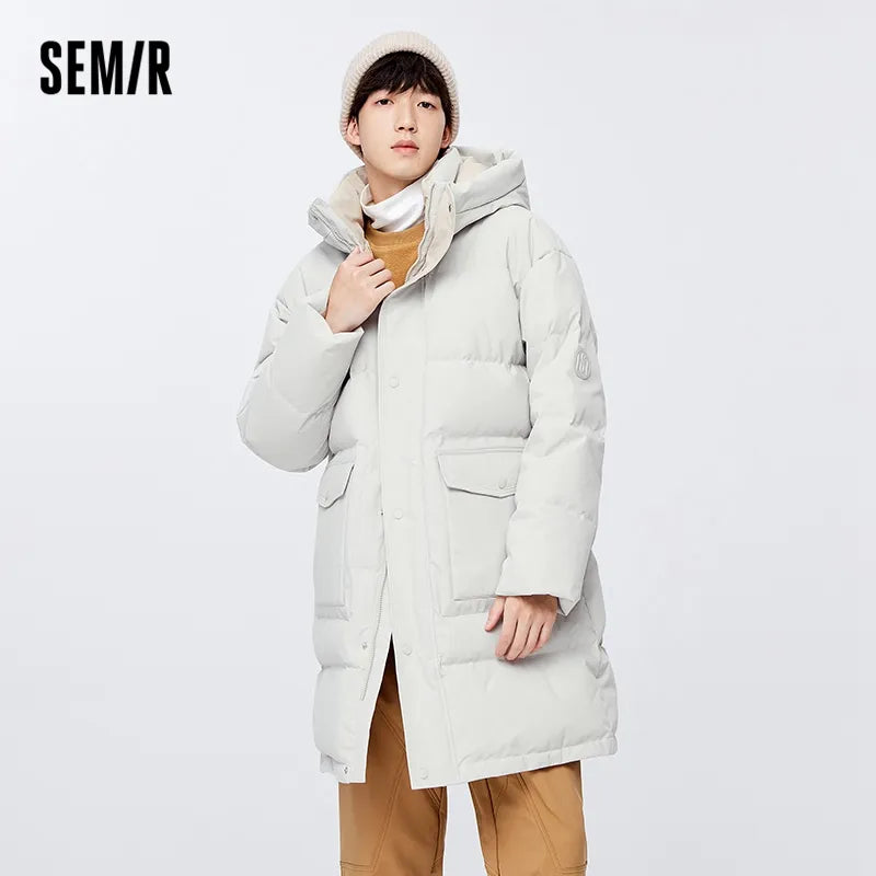 Semir Down Jacket Men 2022 Winter New Loose Letter Printing Mid-Length Daily Commuter Wind WaterProof Jacket For Winter