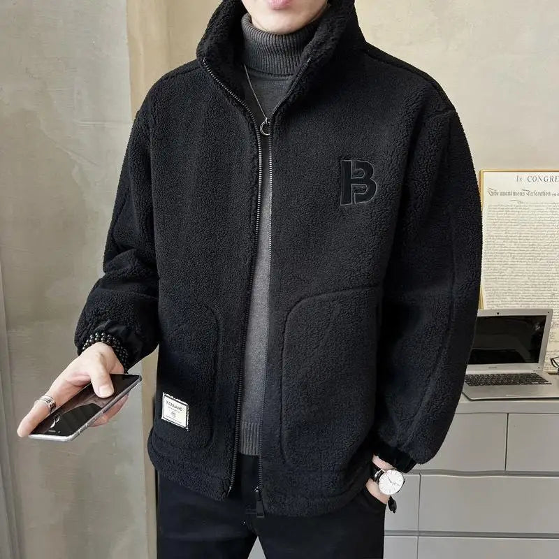 Casual Coat Man Spring Autumn New Trendy Temperament Fashion Solid Color Loose Warm Male Jacket Top All Match Streetwear Clothes