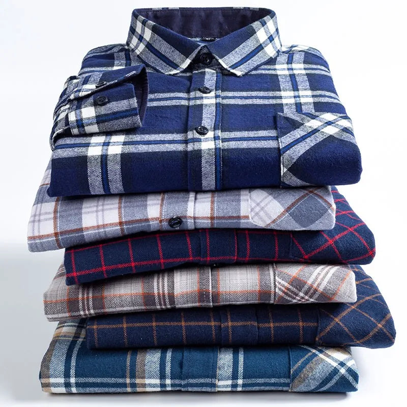 2022 Slim Camisas Shirt Male Pocket Button Social Clothing 100% Cotton  Mens Plaid Shirts For Man Long Sleeve Casual Korean