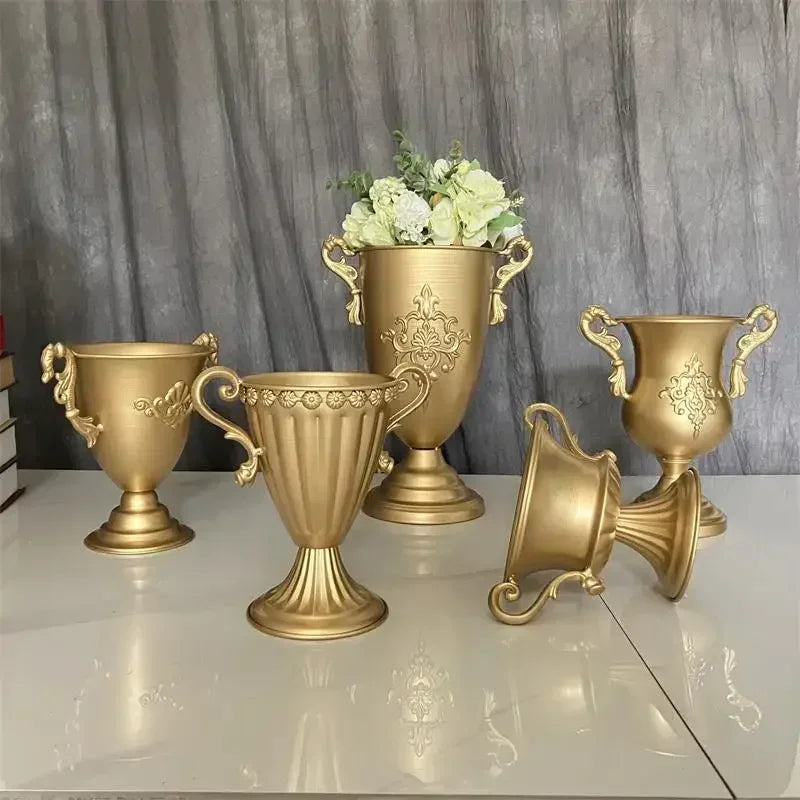 Classical Goblet Flower Vintag Vase Flower Pot Retro Wrought Iron bouquet Arrangement Gold Candlestick Vase table Decorate Home