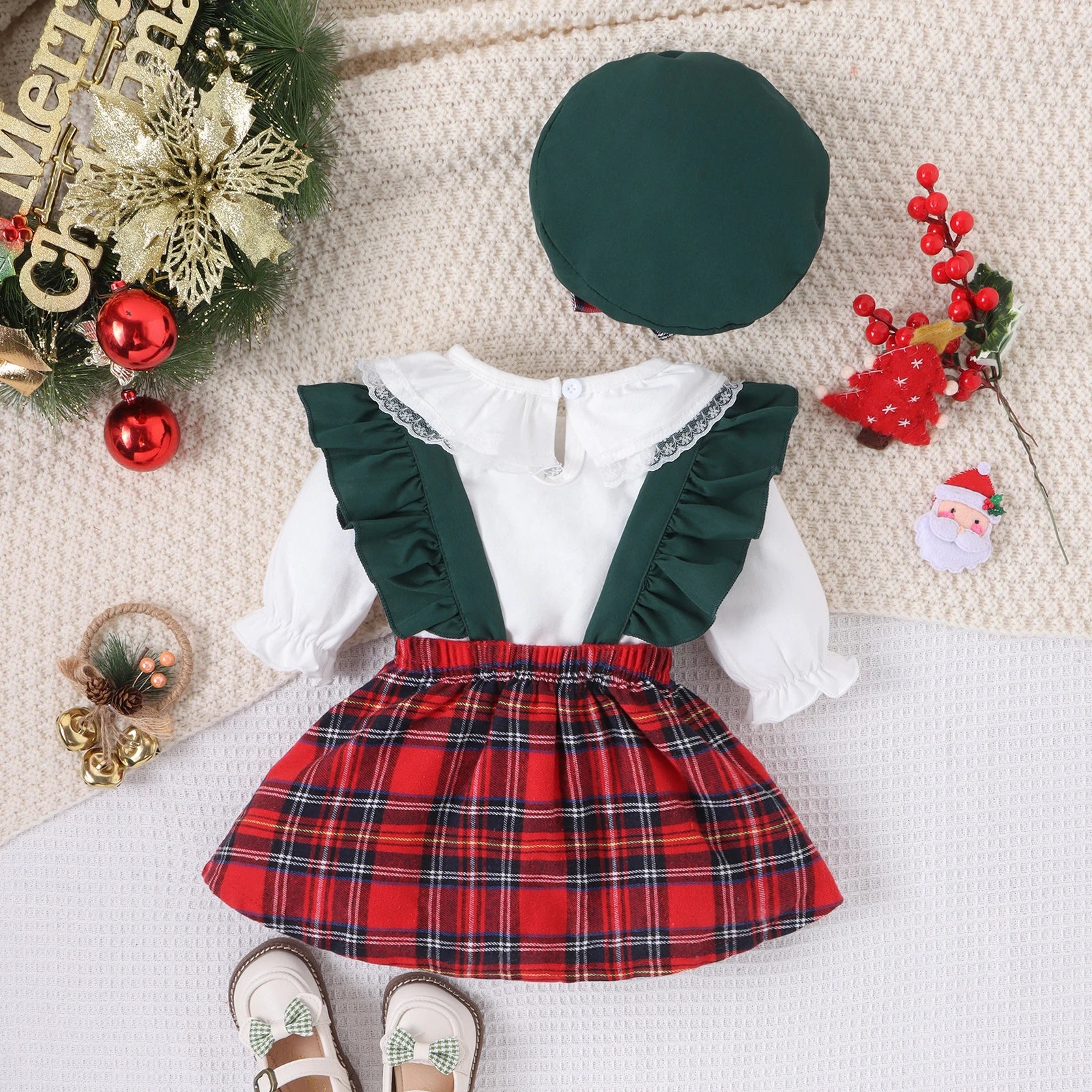 ma&baby 0-24M Christmas Newborn Infant Baby Girls Clothes Sets Xmas Costumes Outfit Long Sleeve Tops Plaid Skirt Hat D05