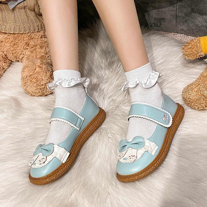 2022 New Lovely Lolita Shoes Animal Prints Girls Loafers Women Butterfly-knot Mary Jane Shoes Lolita Style JK Uniform Shoes