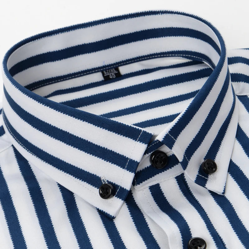 2023  Regular Fit Short Sleeve Strech Striped Shirts for Men Summer Soft Business Men's Dress Shirt Casual