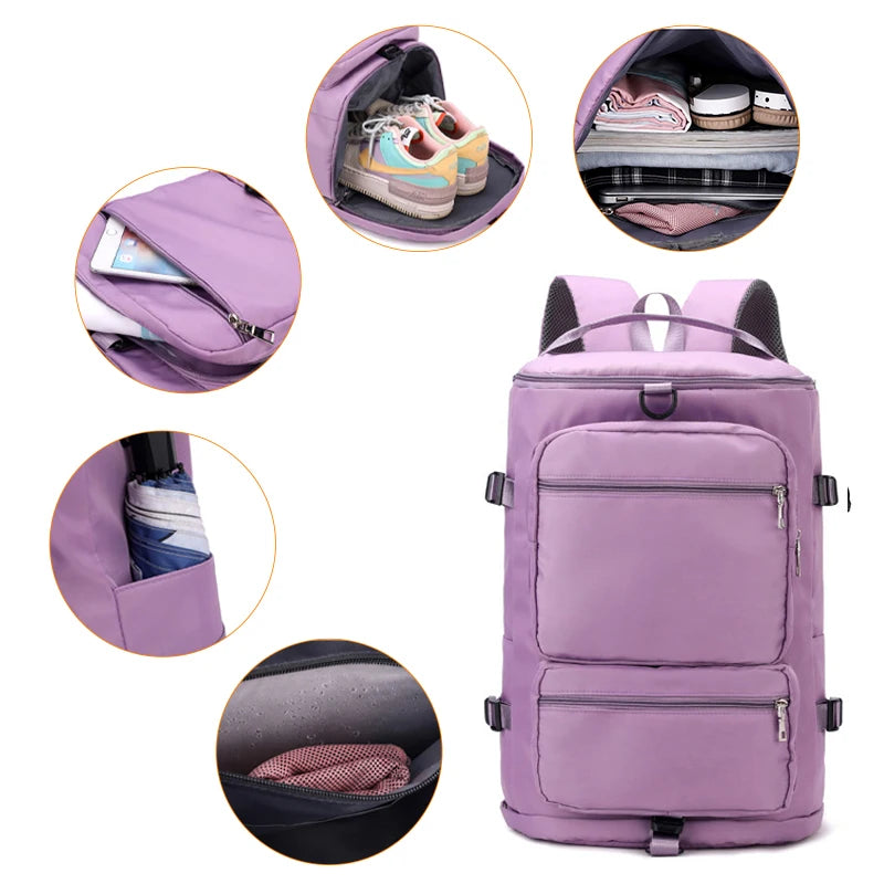 BWBW Large Capacity Women Shoulder Travel Backpack Lady Weekend Sports Yoga Luggage Zipper Bags Multifunction Crossbody Bag