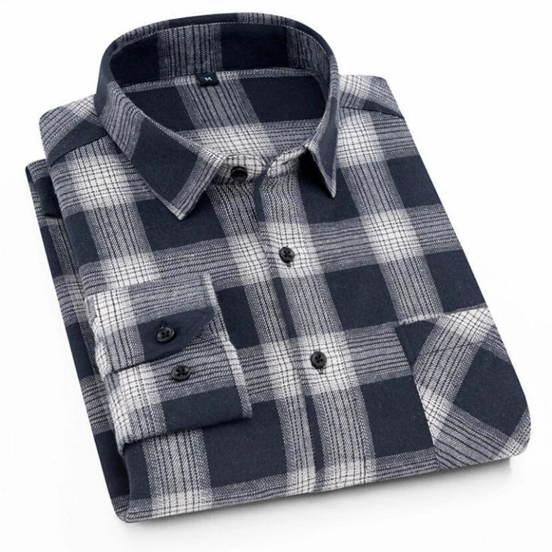 Pure Cotton Men's Plaid Shirt Long Sleeve Regular Fit Men Casual Oversized Shirt Leisure Autumn Male Blouse New Plus Size