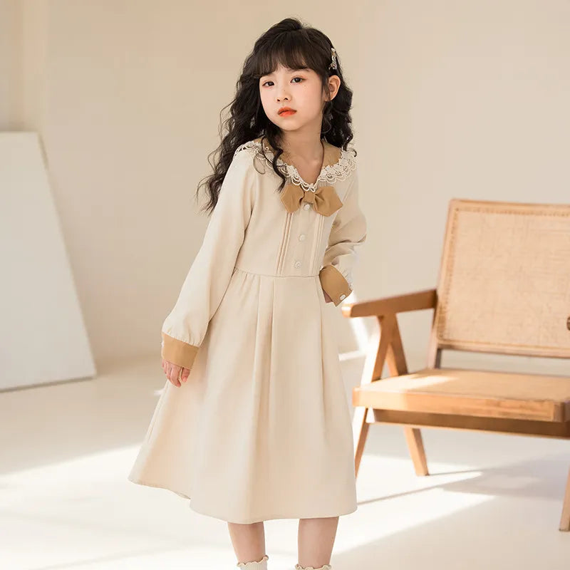 2023 Korea Autumn Spring Kid Dress Junior Girl Long Sleeve Dresses Elementary Girl One-piece Dress Children Toddler Girl Dresses