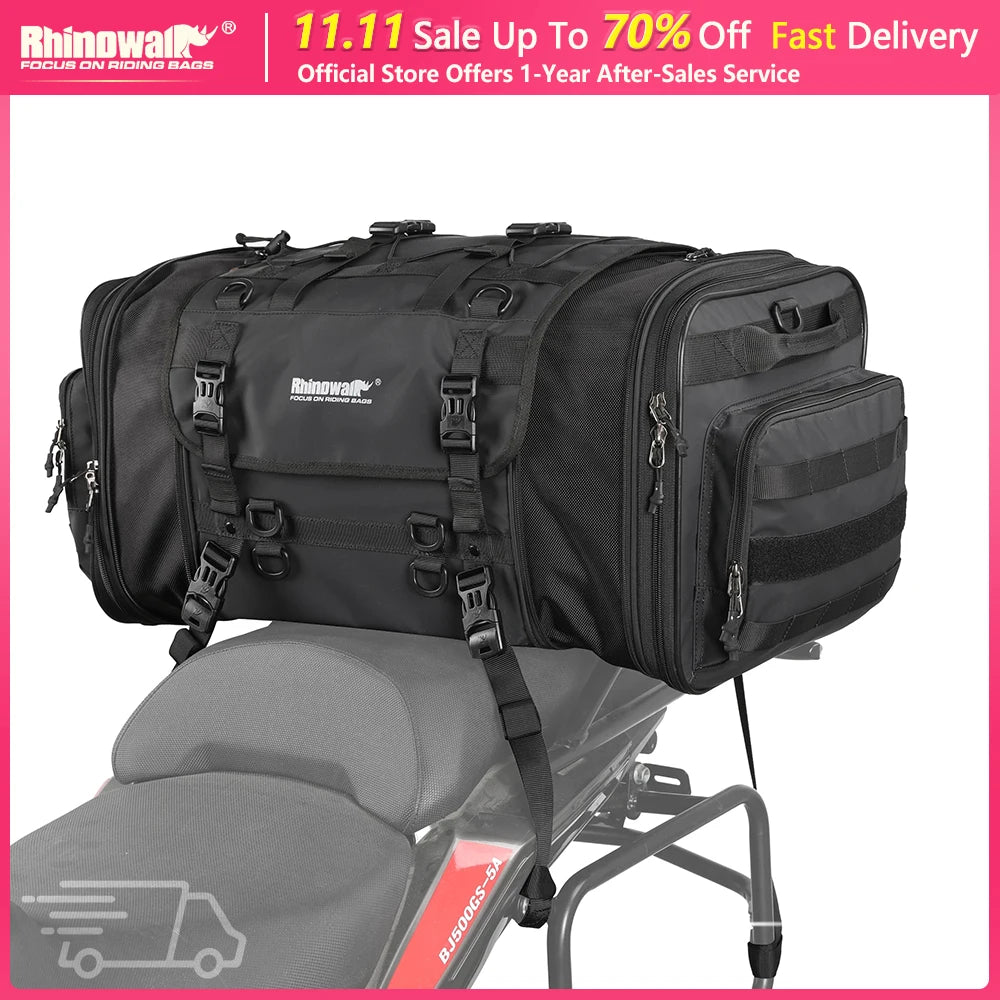 Rhinowalk Motorcycle Bag Waterproof PVC Motorcycle Seat Bag Big Capacity 40-60L Rear Tail Saddle Bag Outdoor Travel Luggage 2023