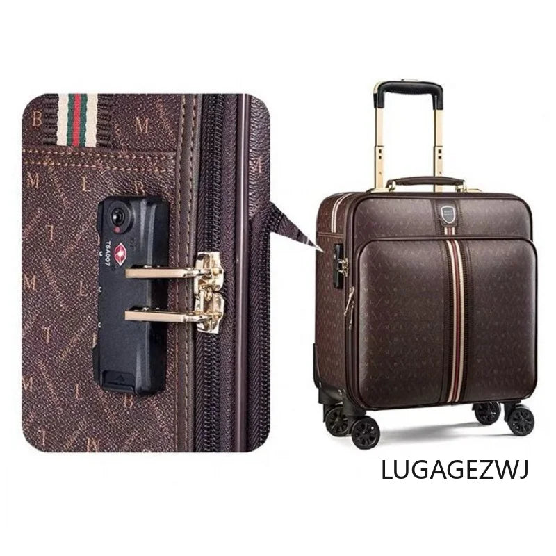 Men Business Leather Trolley Case With Computer Bag Women's Retro Travel Luggage Set High-quality Cabin Large Capacity Suitcase