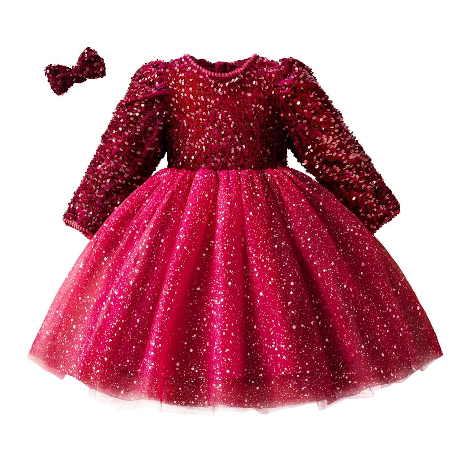 Sequin Autumn Girls Princess Party Dresses for 3-8 Yrs Long Sleeve Winter Xmas Children Casual Clothing Birthday Wedding Gown