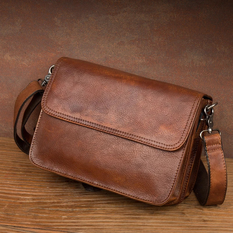 Original hand-rubbed leisure messenger bag vegetable tanned leather handbag leather retro men's Baotou leather shoulder bag